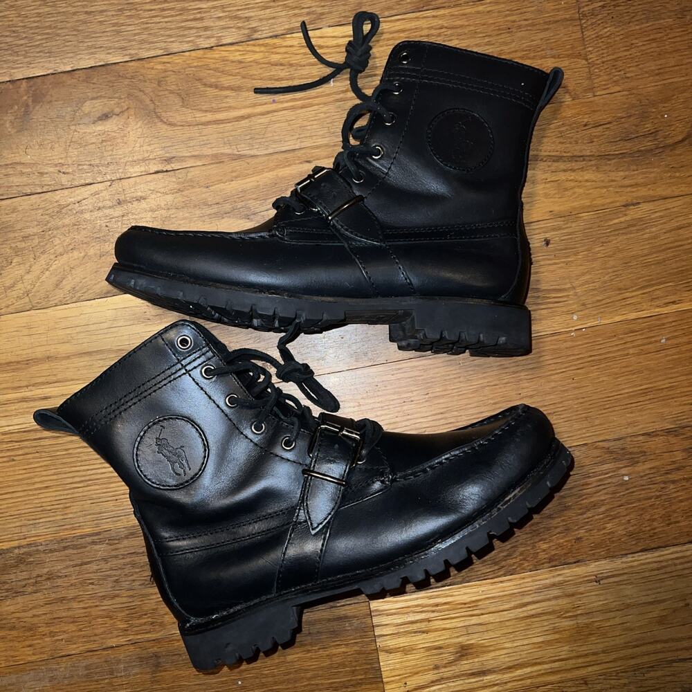 Polo Ralph Lauren Ranger Black Leather Army Boots Men Size 7.5/Women 9